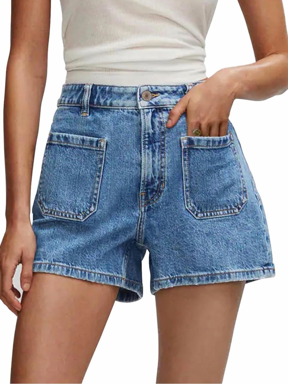 Classic High-Waist Blue Denim Shorts
